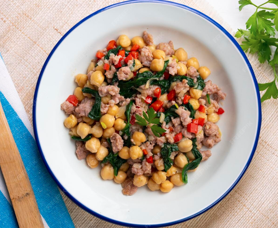 Garbanzos con atún/caballa, acelgas y pimiento