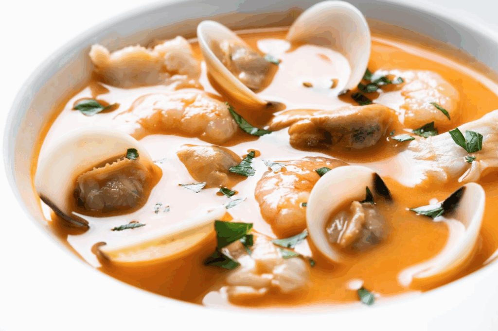 Crema de langostinos y almejas