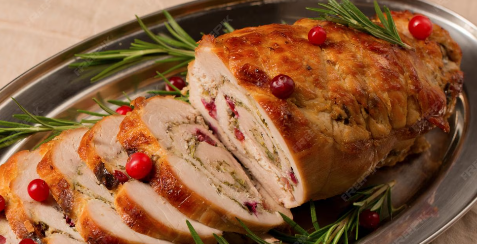 Pavo relleno de frutos rojos y pistachos