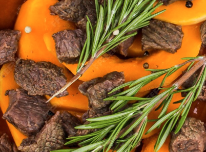 Ternera con patata y calabaza al horno