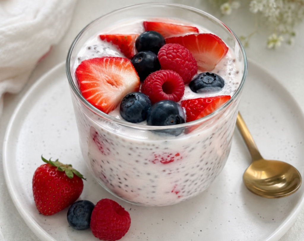 Kéfir con colágeno o proteina y fresas