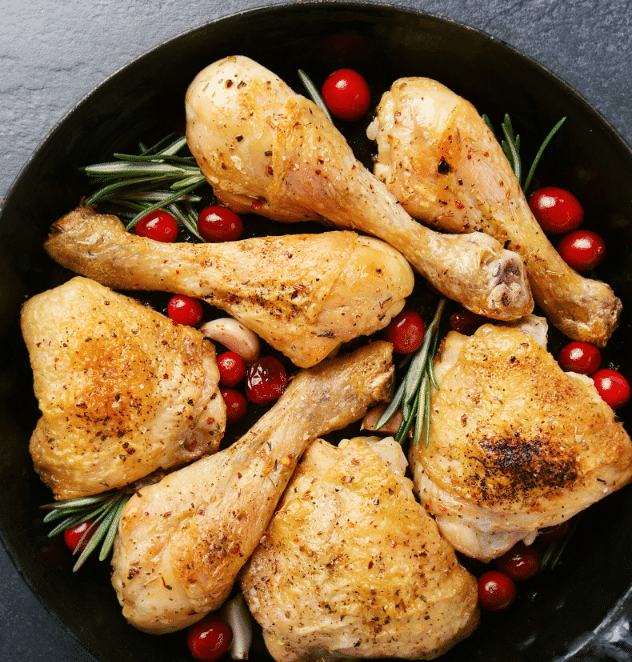 Pollo asado y alcachofas