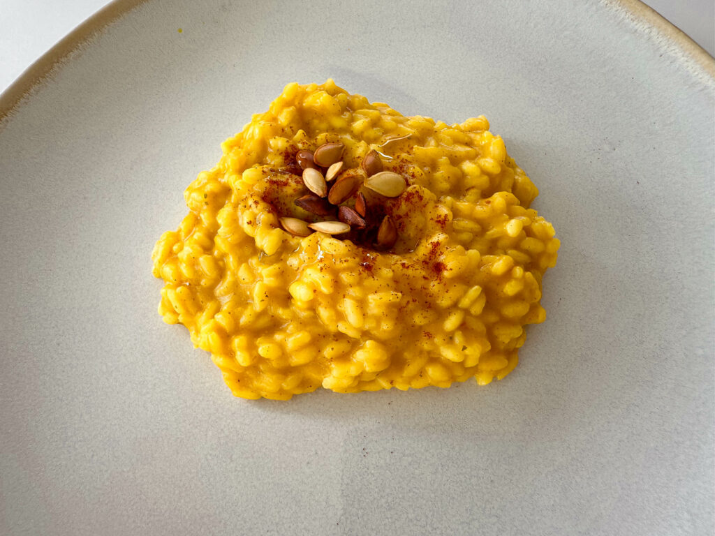 Risotto de calabaza con lubina a la plancha