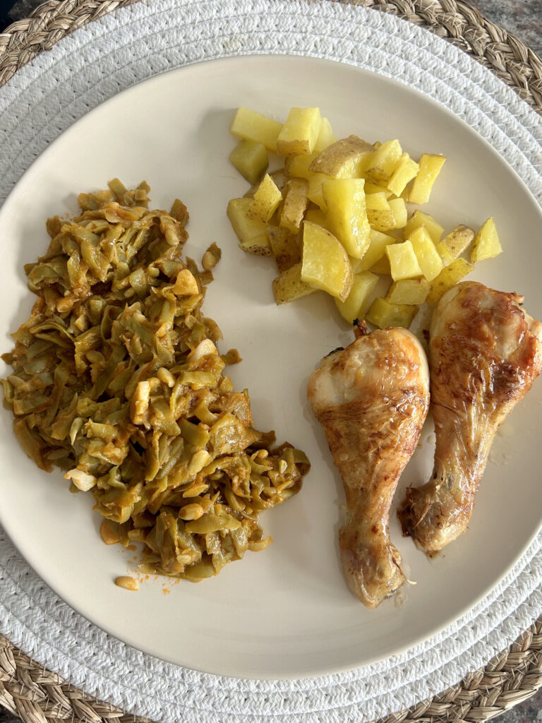 Muslos de pollo al horno con judías verdes