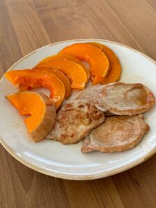 Lomo de cerdo a la plancha con calabaza asada