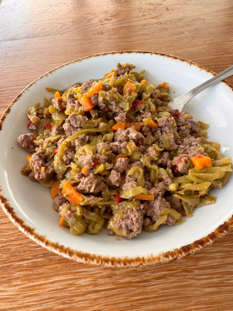 Carne picada con judías verdes